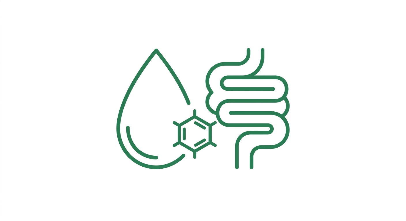 Symbolische Icon-Illustration von Blutstropfen und Darm (Illustration, KI-generiert)