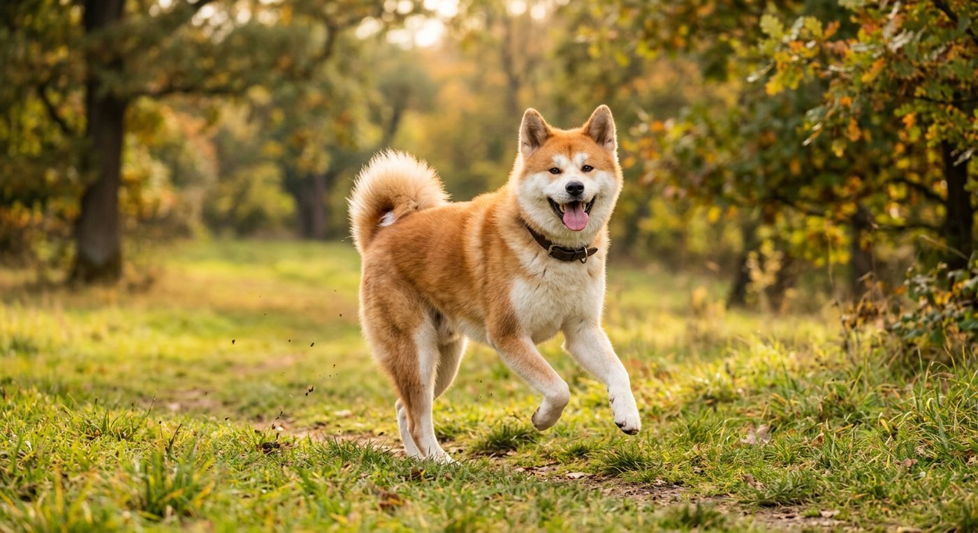 Aktiver, gesunder Akita Inu im Freien (symbolische Fotodarstellung, KI-generiert)