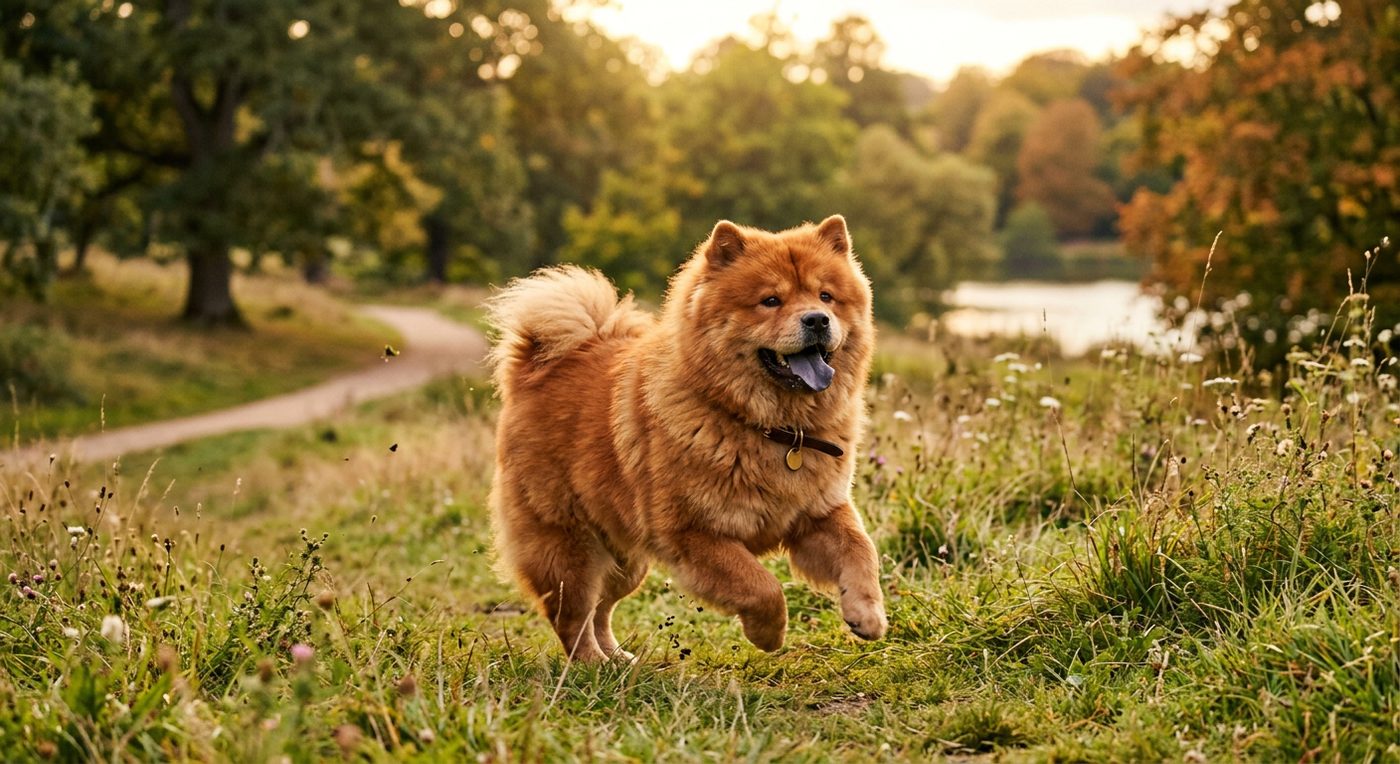 Aktiver, gesunder Chow Chow im Freien (symbolische Fotodarstellung, KI-generiert)