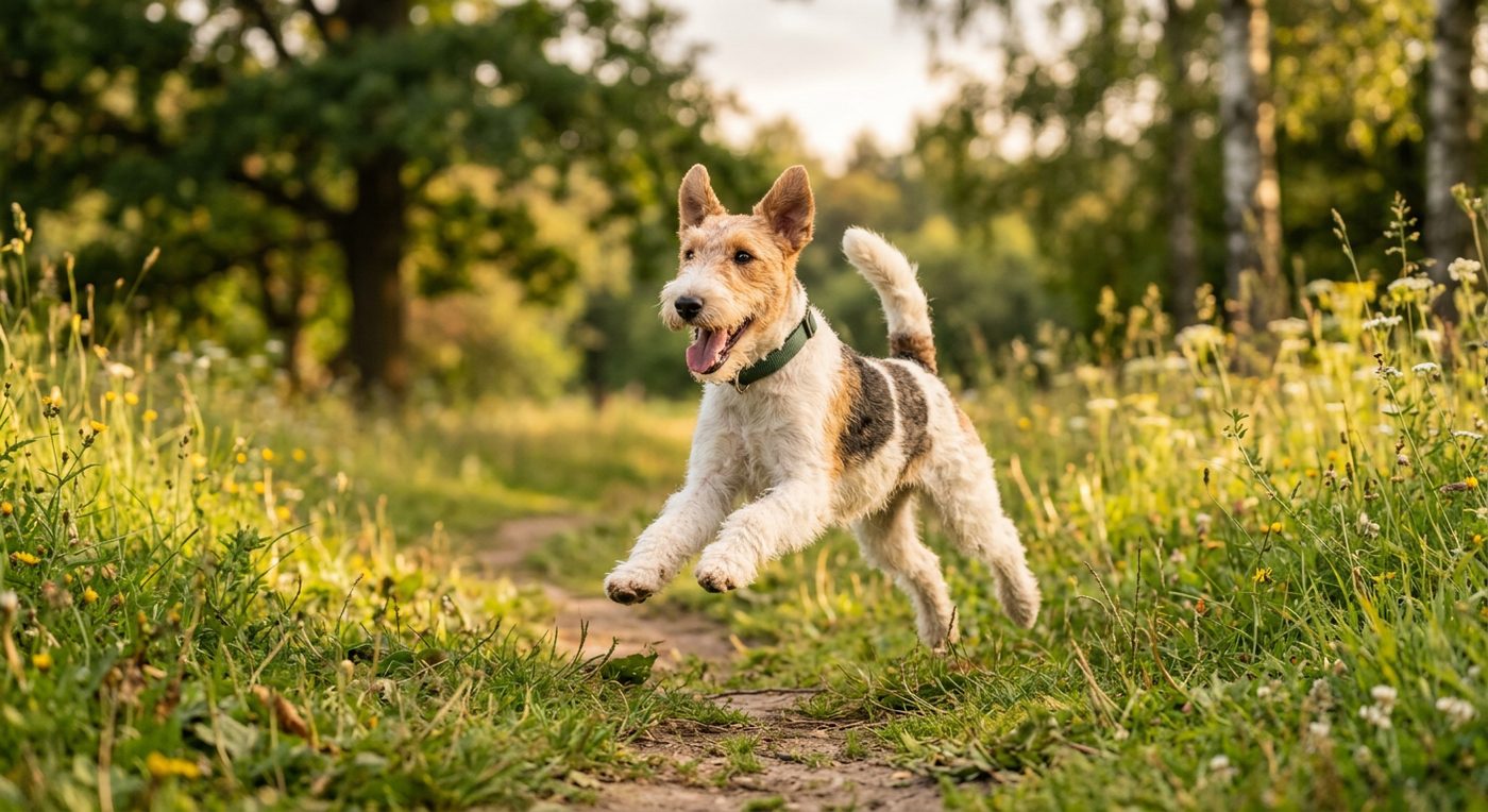 Aktiver, gesunder Foxterrier im Freien (symbolische Fotodarstellung, KI-generiert)