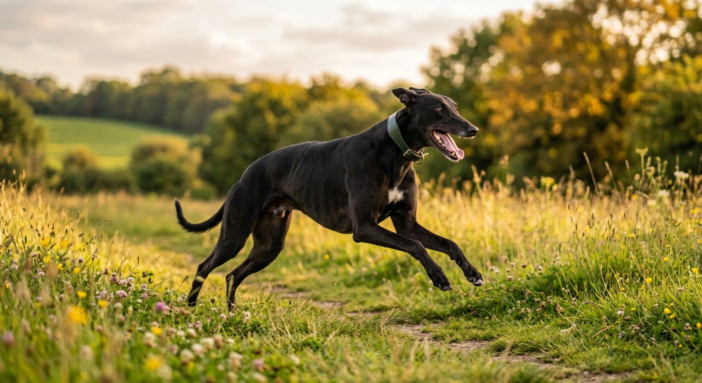 Aktiver, gesunder Greyhound im Freien (symbolische Fotodarstellung, KI-generiert)
