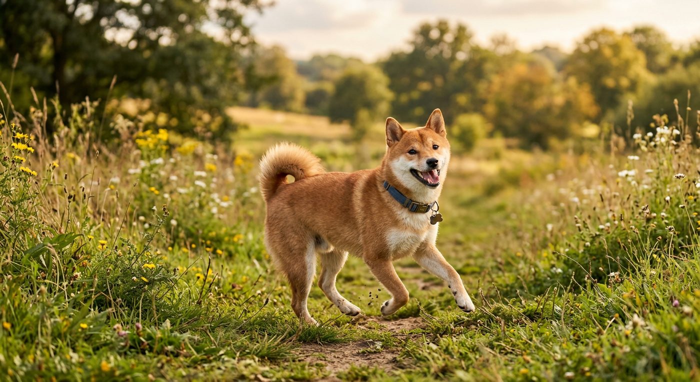 Aktiver, gesunder Shiba Inu im Freien (symbolische Fotodarstellung, KI-generiert)