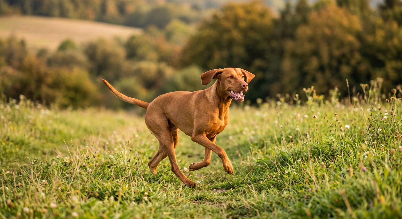 Aktiver, gesunder Vizsla im Freien (symbolische Fotodarstellung, KI-generiert)
