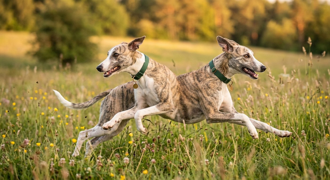 Aktiver, gesunder Whippet im Freien (symbolische Fotodarstellung, KI-generiert)